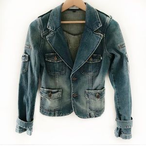 Blujeanious Distressed Stone Wash Jean Jacket Sz S